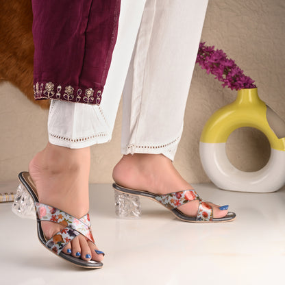 RAVIS Rosette Vibe Heels – Floral Glam for Modern Steps