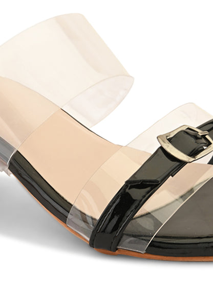 Ravis Black Transparent Block Heels – Buckle Strap | Party & Daily Wear