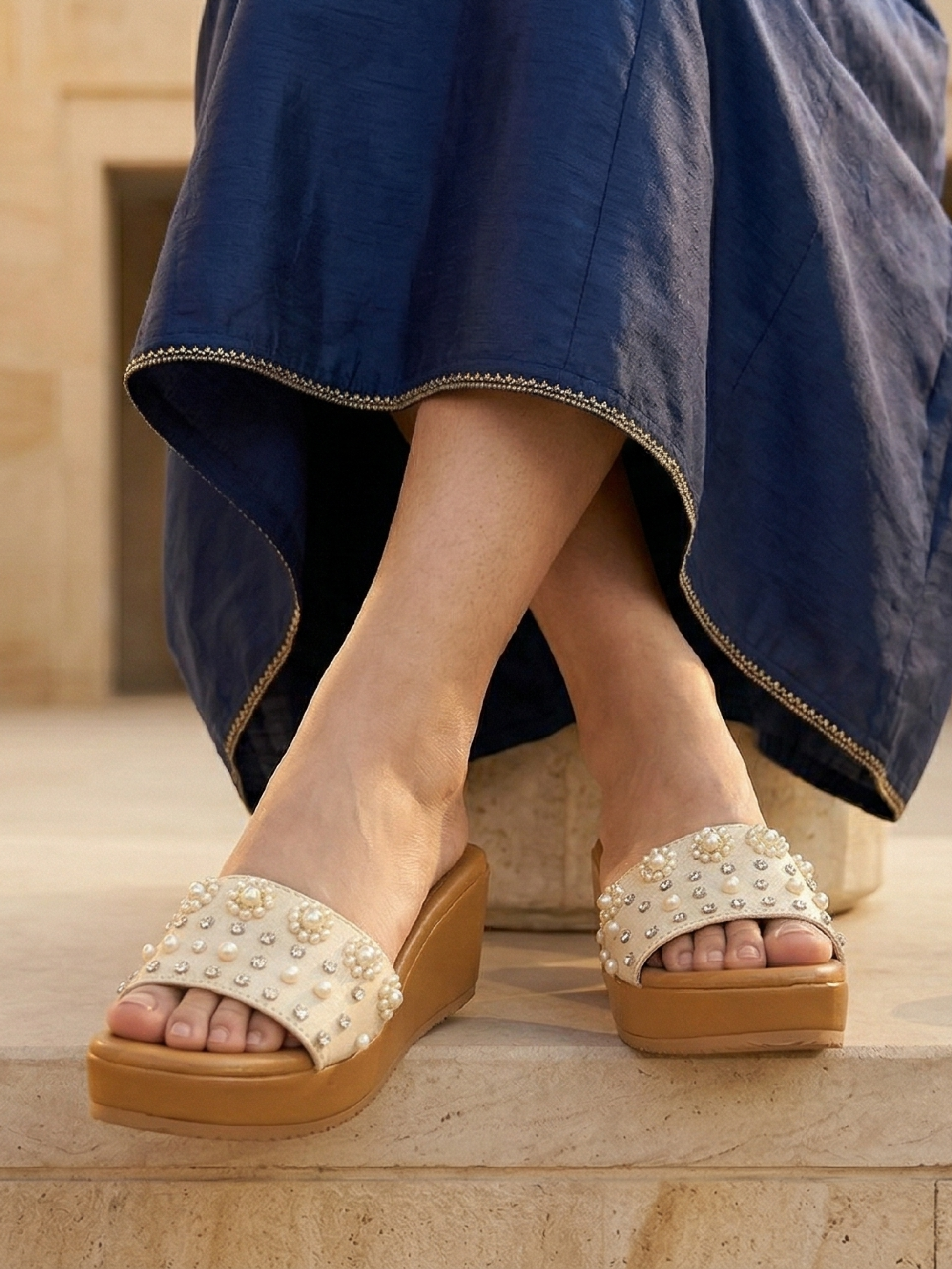 White Pearl Embellished Wedge