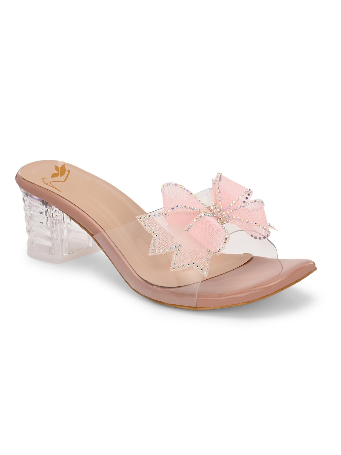 Peach Ravis Beautiful Flower Bow Block Heel for women - product view 2