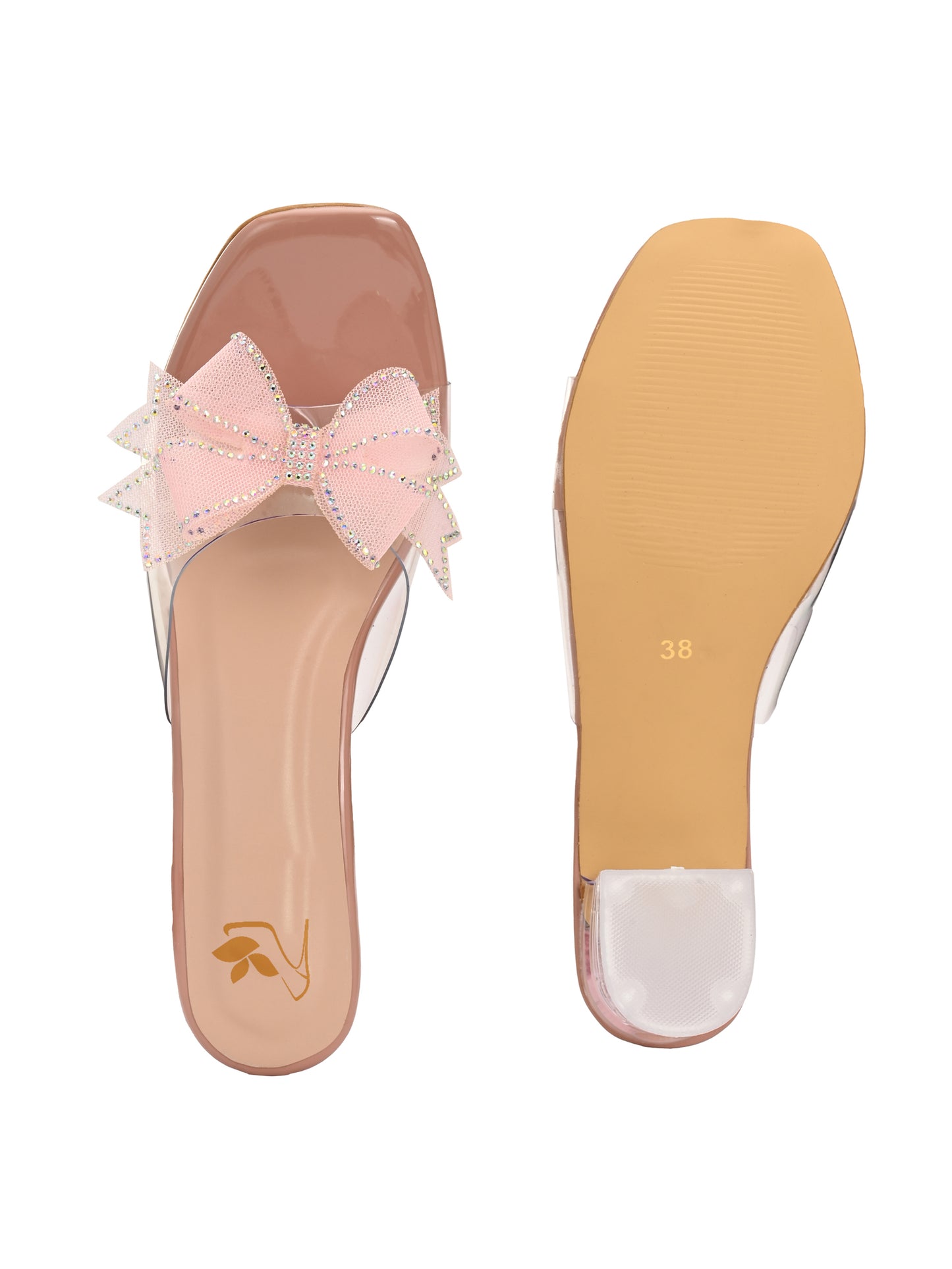 Peach Ravis Beautiful Flower Bow Block Heel for women - product view 4