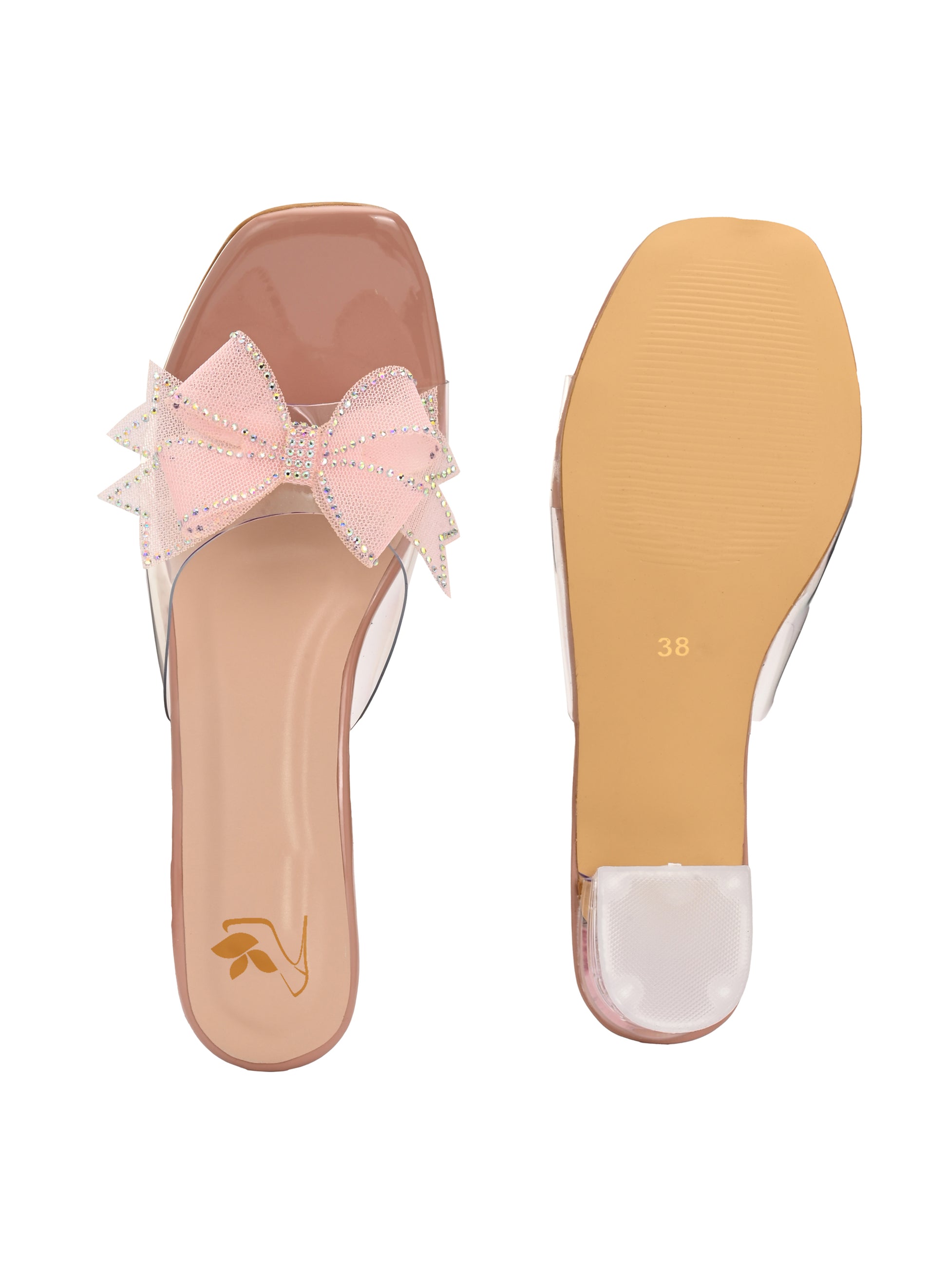Peach Ravis Beautiful Flower Bow Block Heel for women - product view 4