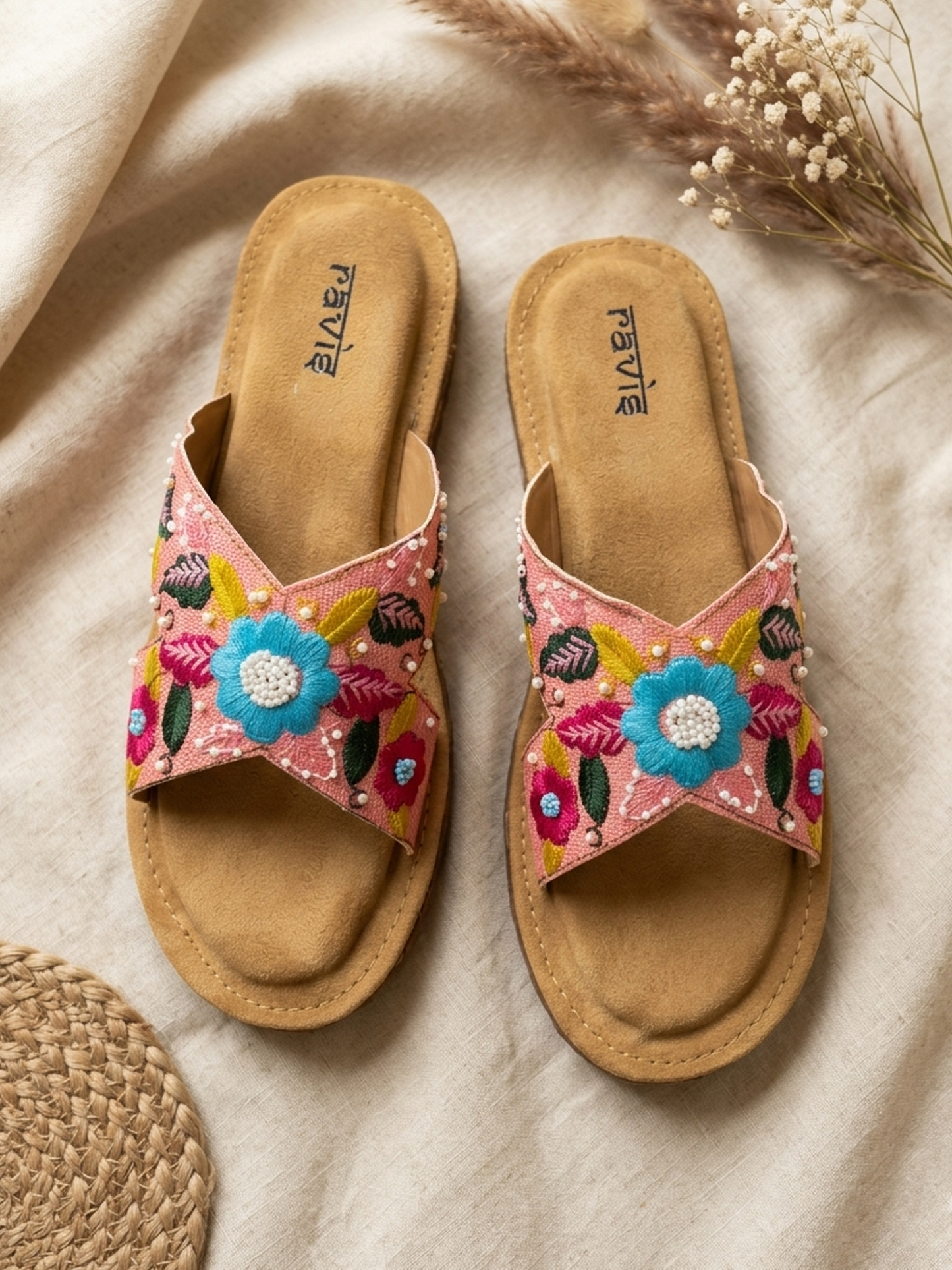 Peach H Embroidery Slipper for Women Top Angle Ravis Footwear