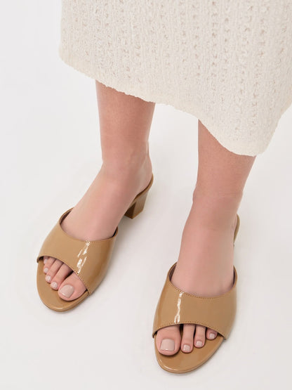 RAVIS Glossy Block Heel Slippers for Women – Open Toe Comfort