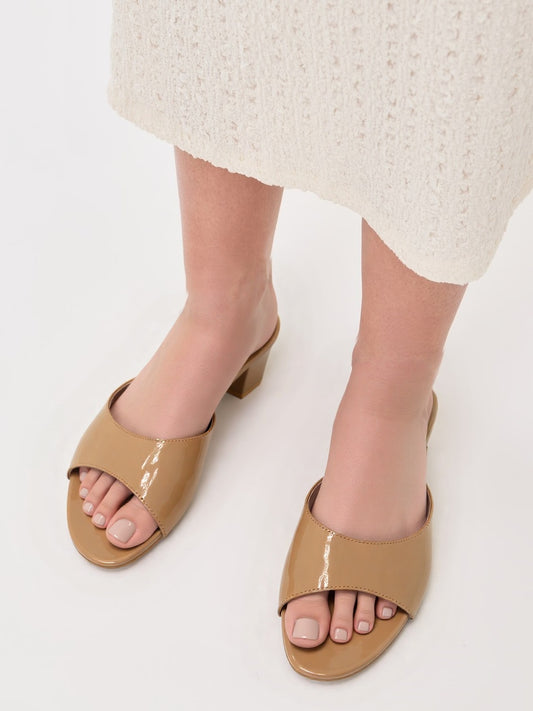 RAVIS Glossy Block Heel Slippers for Women – Open Toe Comfort