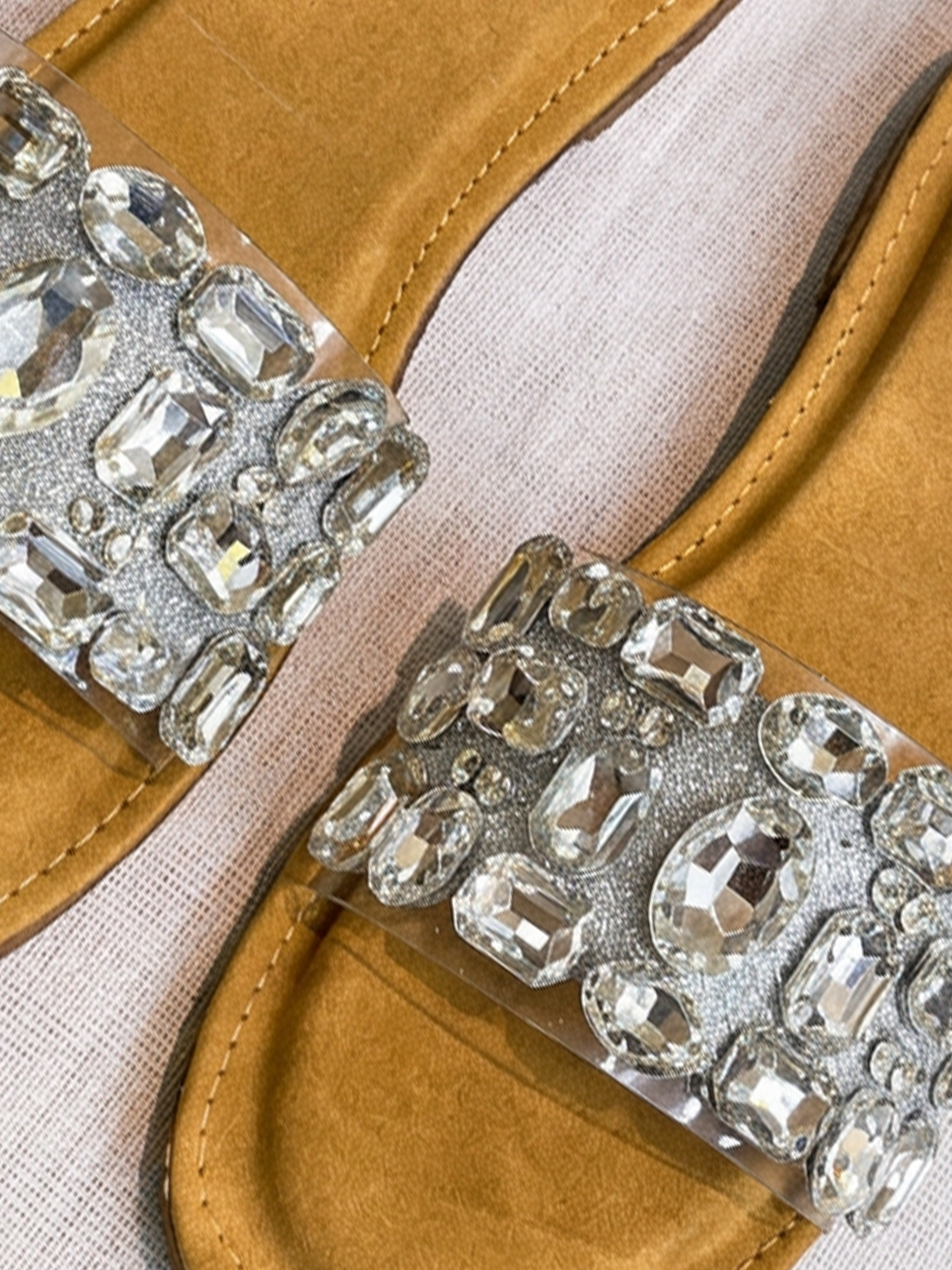 Silver Transparent Strap Flats for Women Close Up Detail Ravis Footwear