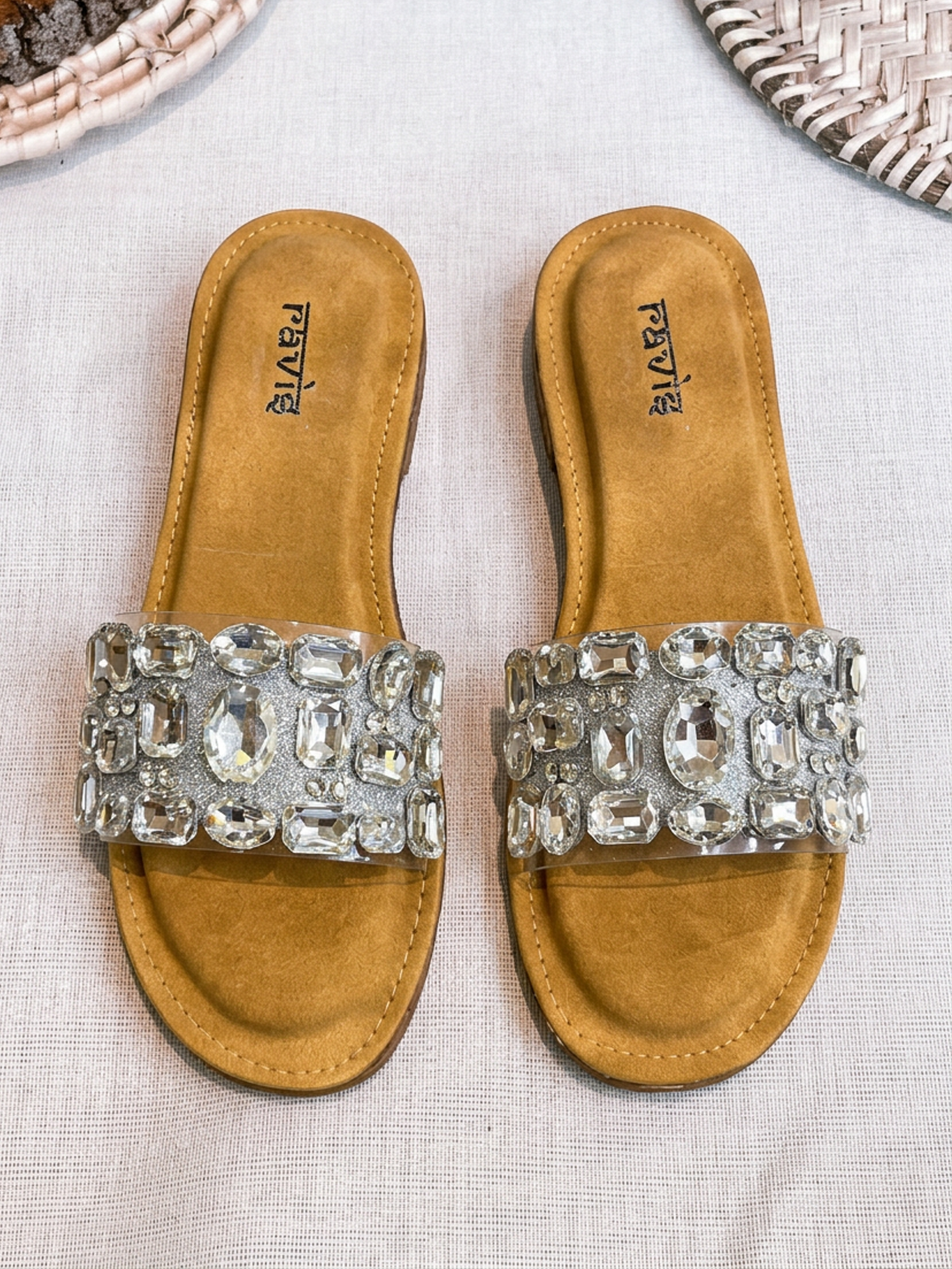 Silver Transparent Strap Flats for Women Top Angle Ravis Footwear