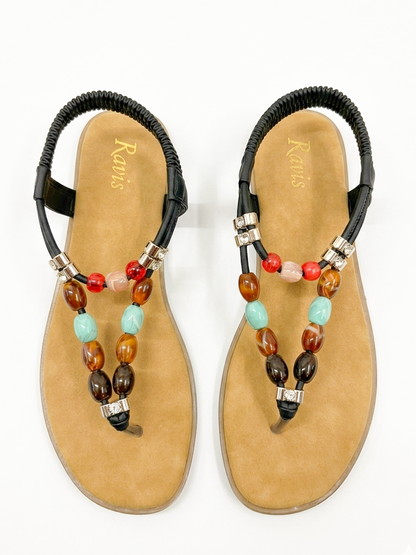 Beige | Boho Bead Toe-Ring Flats