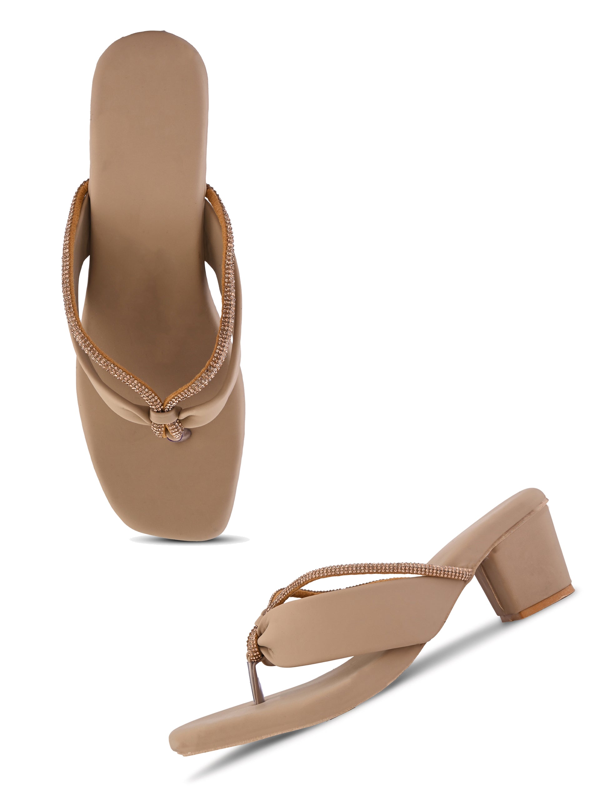 Beige Ravis V Shape Chain Block Heels for Women Product Image Ravis Footwear