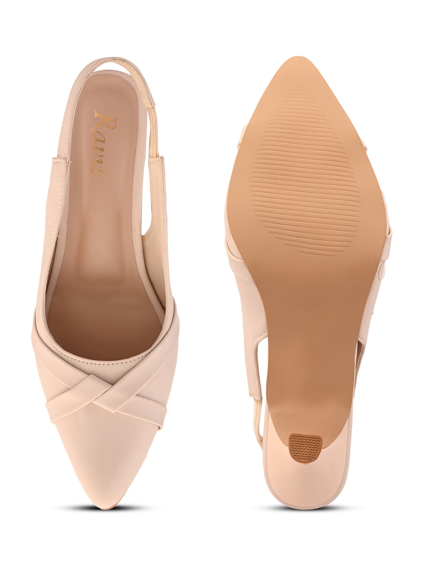 Ravis Women's Vstrip Textured Pointed Toe Stiletto Heel