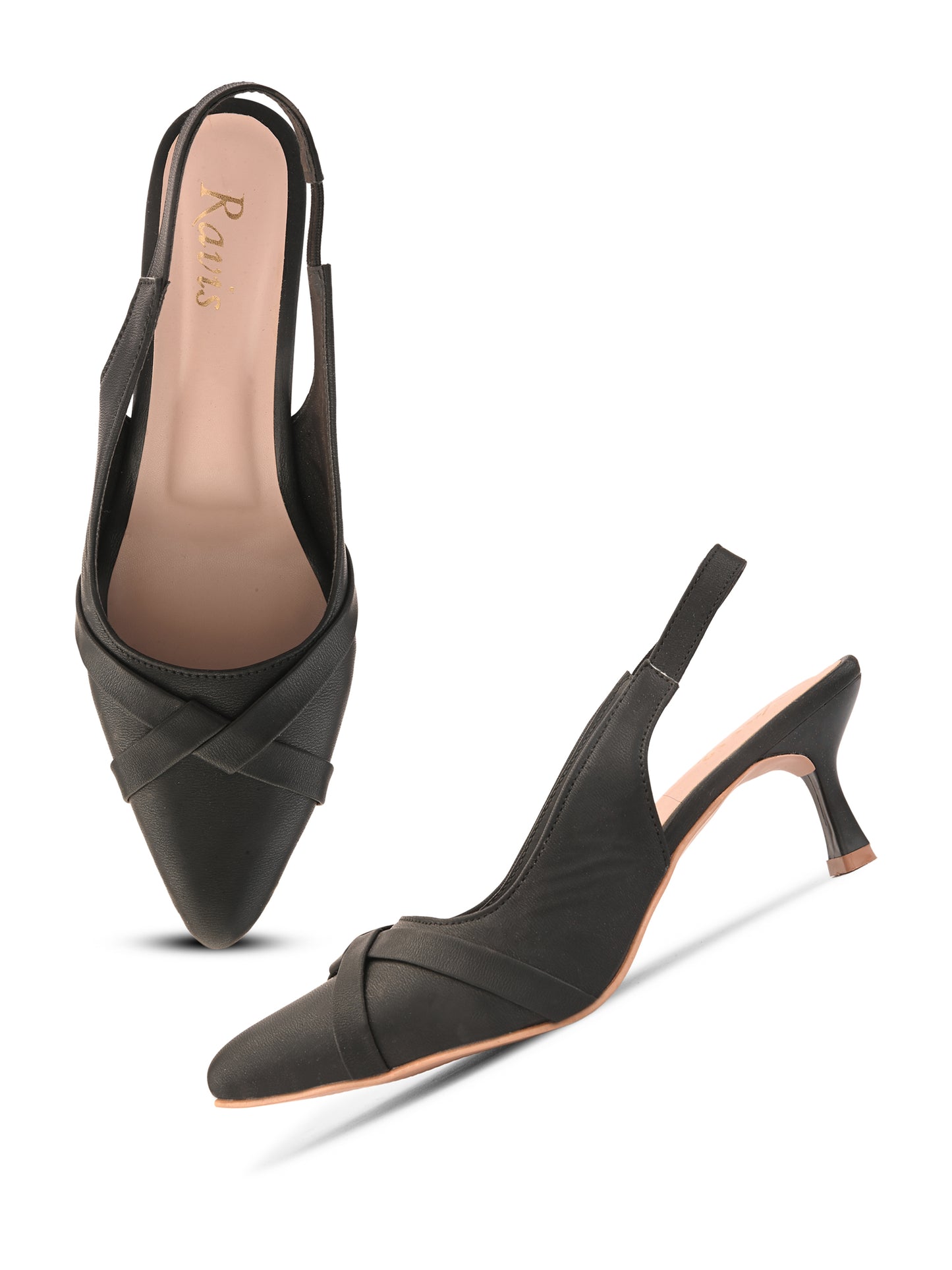 Ravis Women's Vstrip Textured Pointed Toe Stiletto Heel