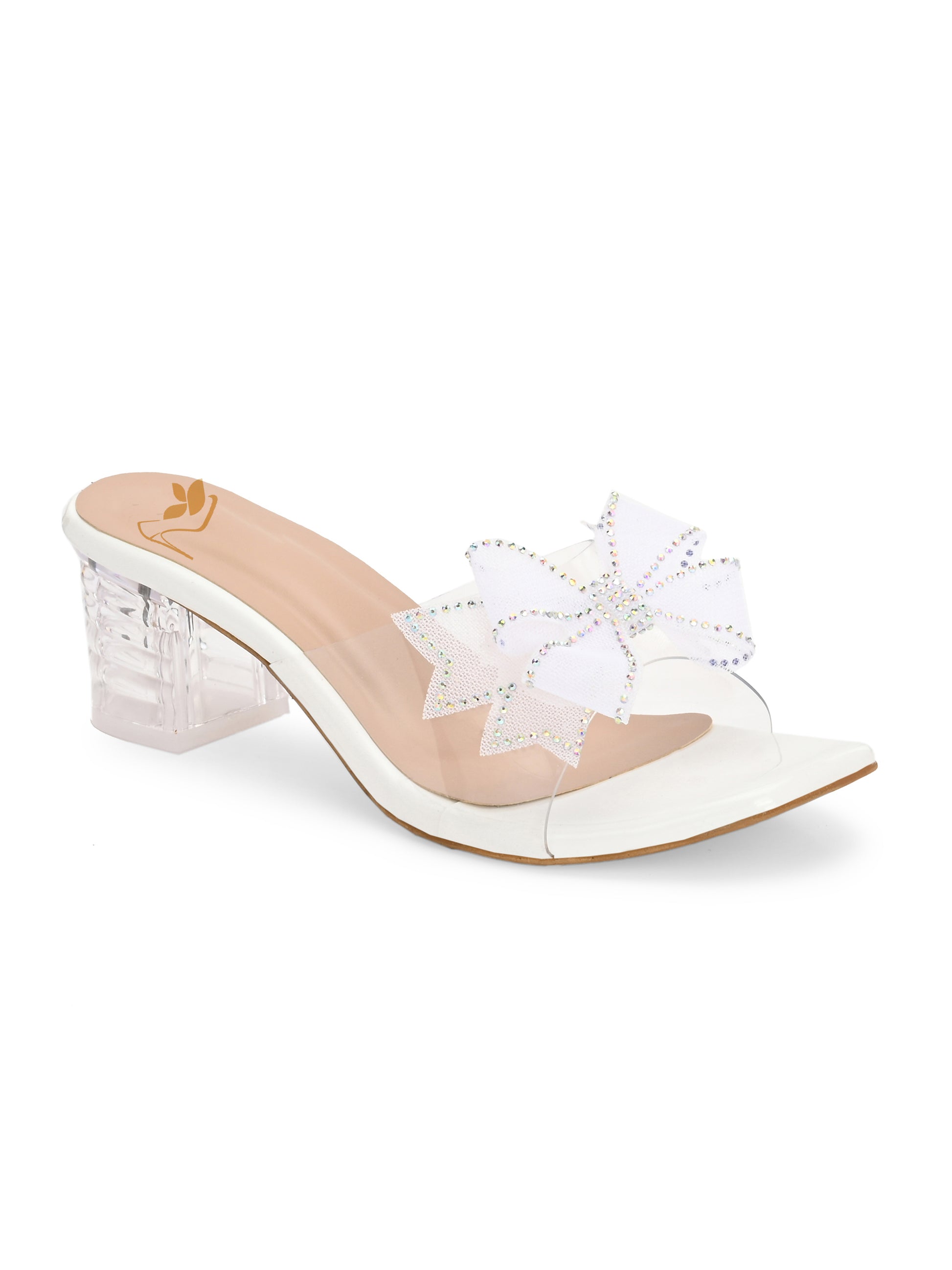 White Ravis Beautiful Flower Bow Block Heel for women - product view 2
