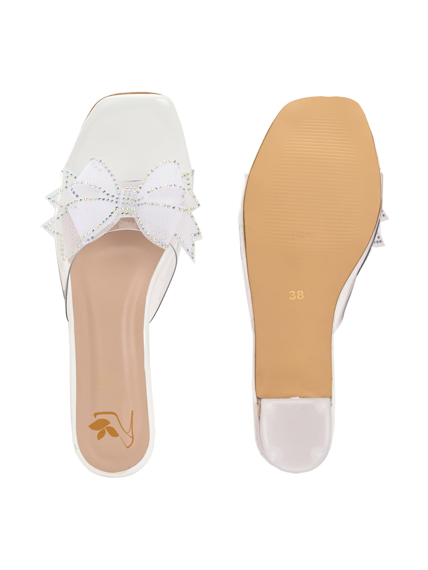 White Ravis Beautiful Flower Bow Block Heel for women - product view 4