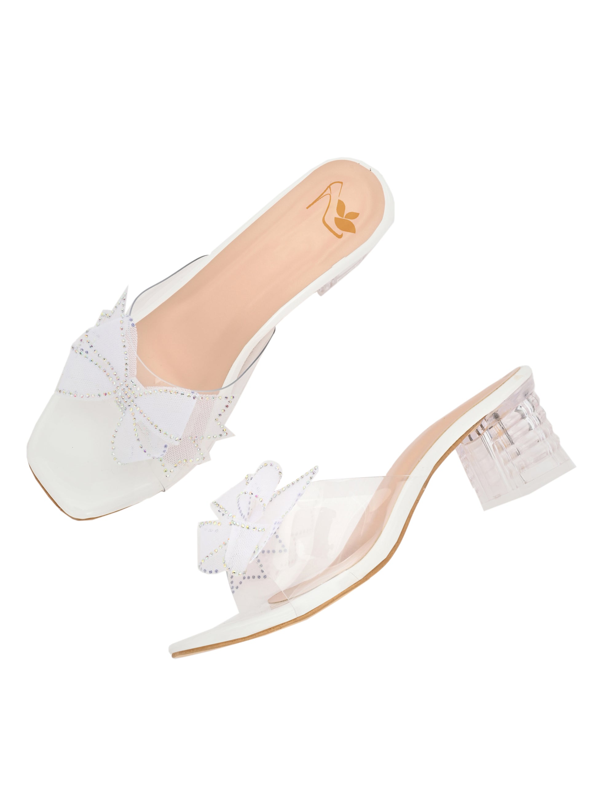 White Ravis Beautiful Flower Bow Block Heel for women - product view 3