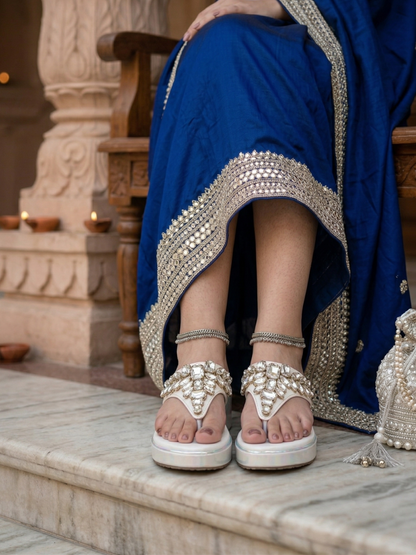 White Royal Spark Embellished Wedges for Women Lifestyle Shot Ravis Footwear