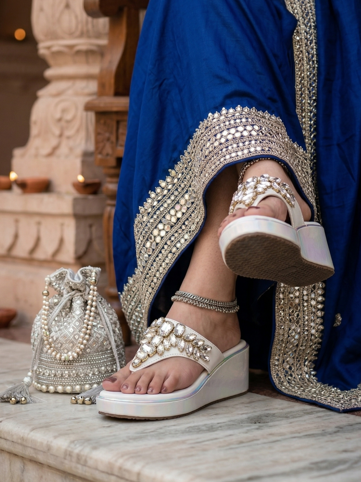Royal Spark Embellished Wedges