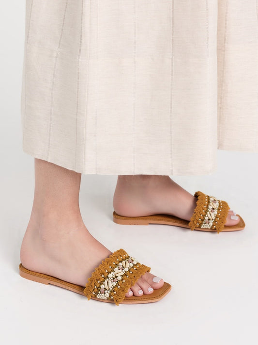 RAVIS Boho Frill Shell Sliders