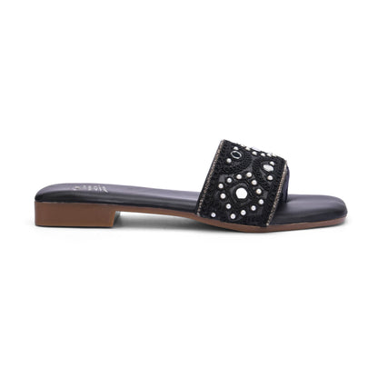 RAVIS NoirBead Black Beaded Ethnic Flats for Women