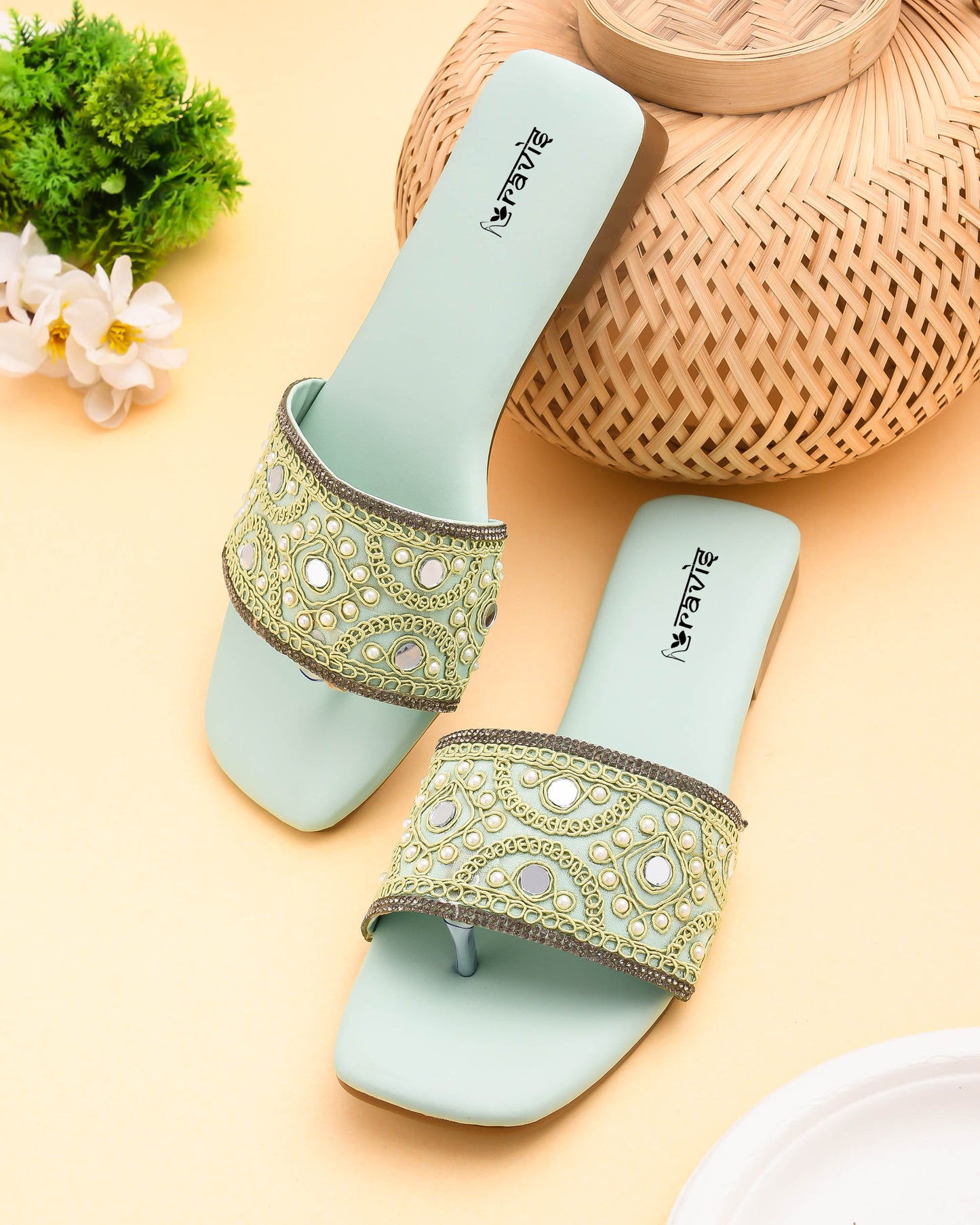 RAVIS NoirBead Black Beaded Ethnic Flats for Women