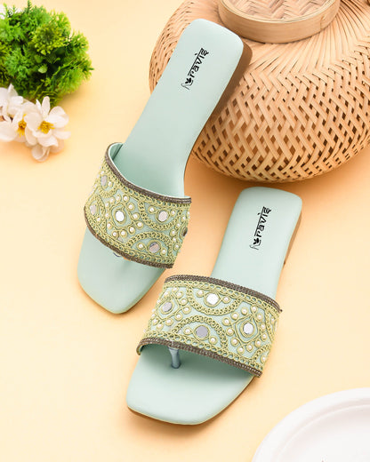 RAVIS NoirBead Black Beaded Ethnic Flats for Women