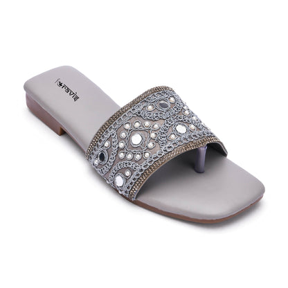 RAVIS NoirBead Black Beaded Ethnic Flats for Women