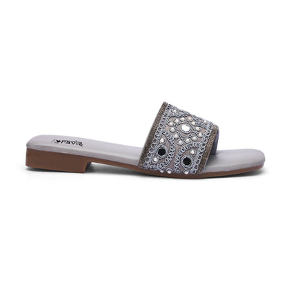 RAVIS NoirBead Black Beaded Ethnic Flats for Women
