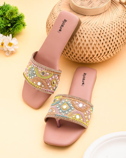 RAVIS NoirBead Black Beaded Ethnic Flats for Women