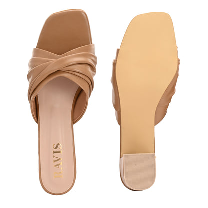 Ravis Twist Front Block Heels – Stylish Daily & Office Wear Slip-On Sandals