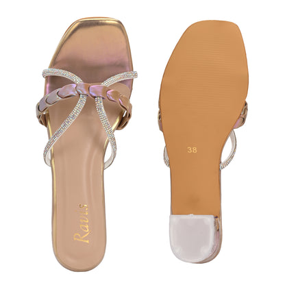 Ravis Criss-Cross Transparent Heels – Party Wear Block Slip-Ons for Women