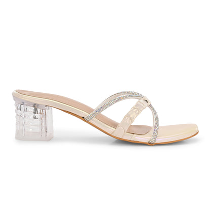 Ravis Criss-Cross Transparent Heels – Party Wear Block Slip-Ons for Women