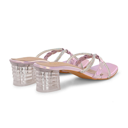 Ravis Criss-Cross Transparent Heels – Party Wear Block Slip-Ons for Women
