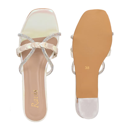 Ravis Criss-Cross Transparent Heels – Party Wear Block Slip-Ons for Women