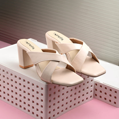 Ravis Cross-Strap Block Heels – Comfortable Slip-On Sandals for Women