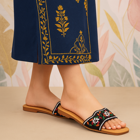 RAVIS FloralArt Ethnic Flat Slip-Ons for Women