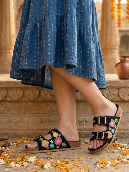 RAVIS Boho Bloom Buckle Sliders