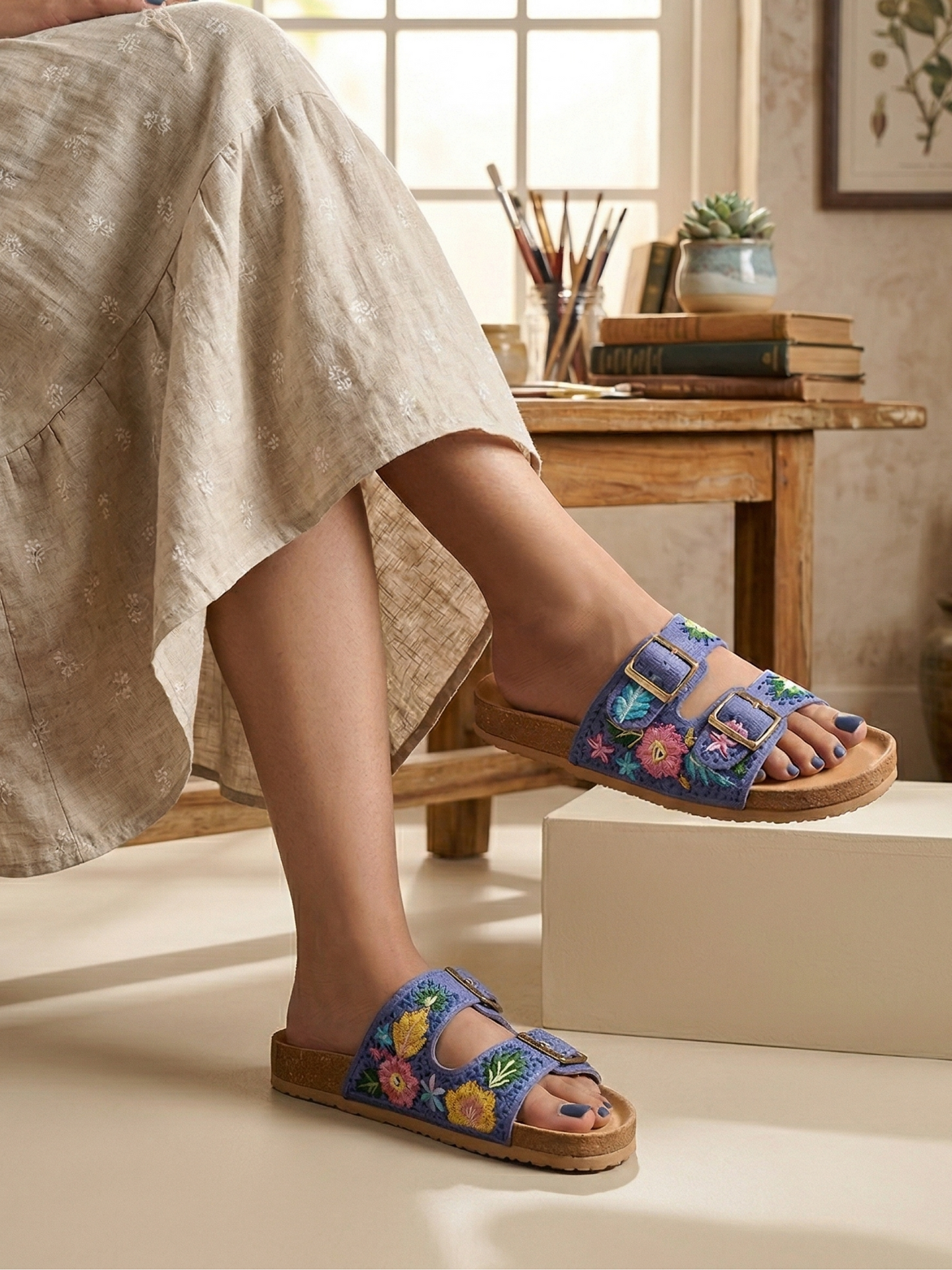 RAVIS Boho Bloom Buckle Sliders