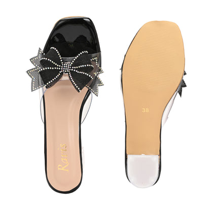 Ravis Double Bow Transparent Heels – Fancy Party Wear Slip-On for Women
