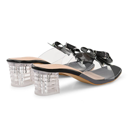 Ravis Double Bow Transparent Heels – Fancy Party Wear Slip-On for Women