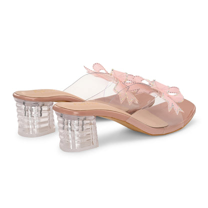 Ravis Double Bow Transparent Heels – Fancy Party Wear Slip-On for Women