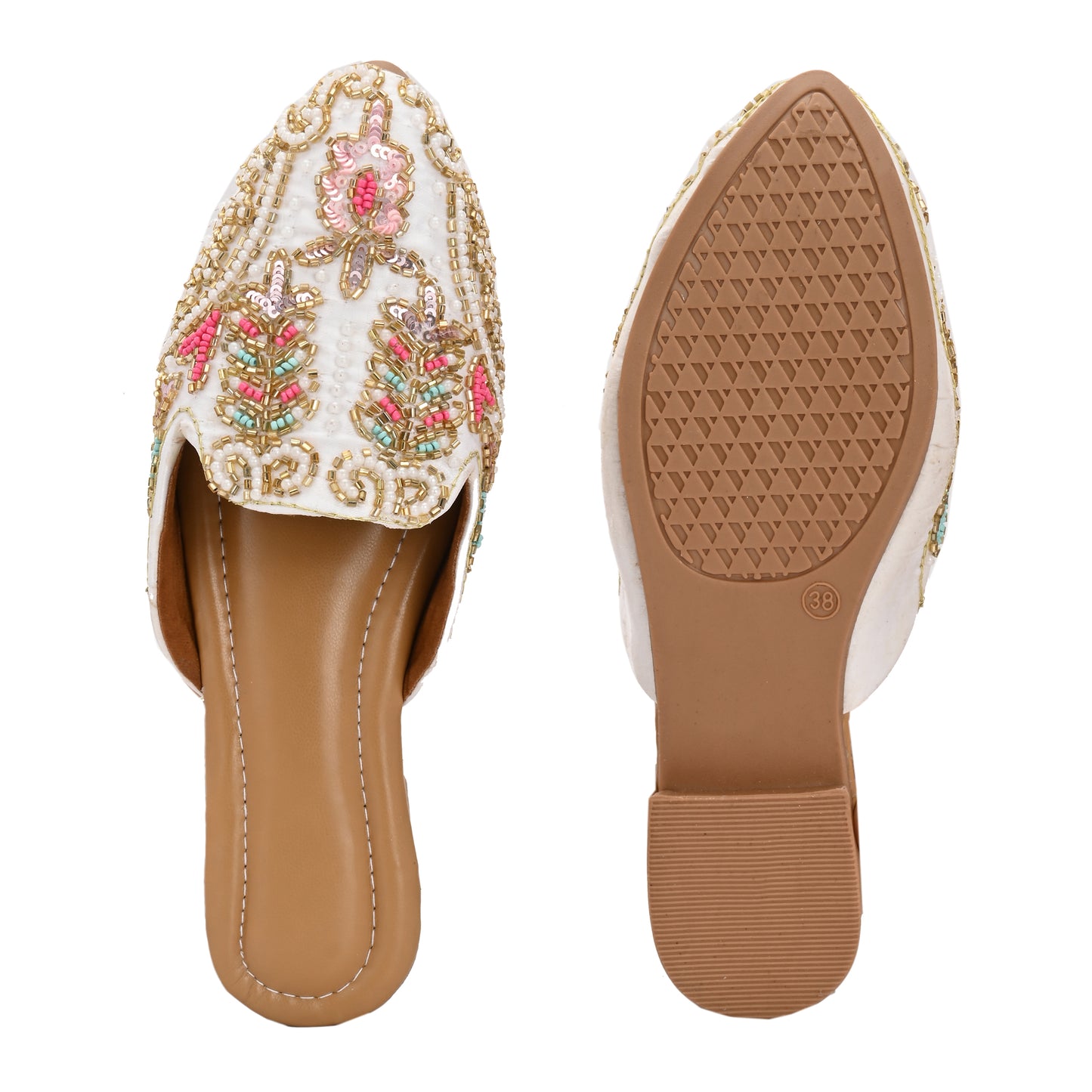 Ravis Embroidered Ethnic Mule for Women – Festive Slip-On Jutti with Heel