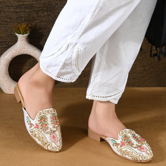 Ravis Embroidered Ethnic Mule for Women – Festive Slip-On Jutti with Heel