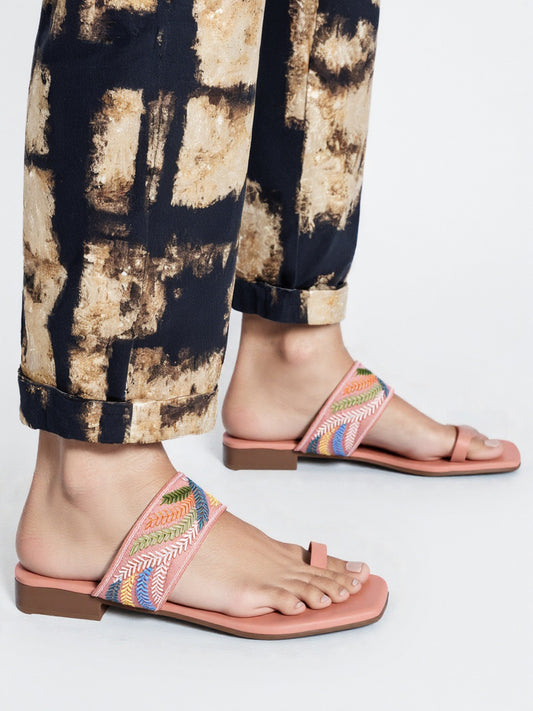 RAVIS women's ethnic toe-ring flats with colorful embroidery