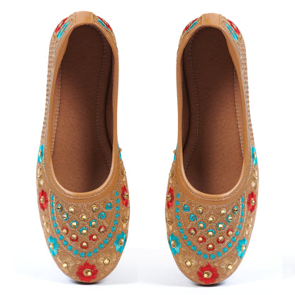 Ravis Embroidered Ethnic Flat Jutti – Traditional Floral Design for Women