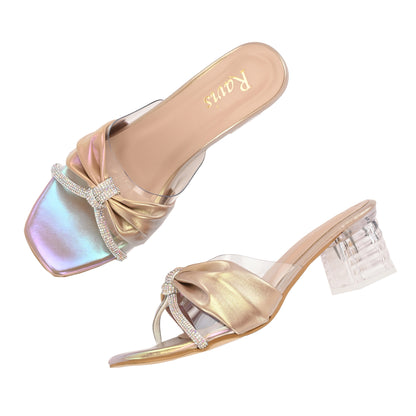 Ravis Bow Design Transparent Heels – Stylish Party Wear Slip-Ons for Women