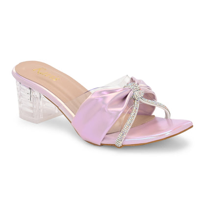 Ravis Bow Design Transparent Heels – Stylish Party Wear Slip-Ons for Women