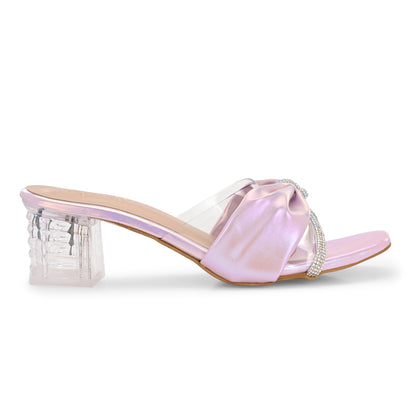 Ravis Bow Design Transparent Heels – Stylish Party Wear Slip-Ons for Women