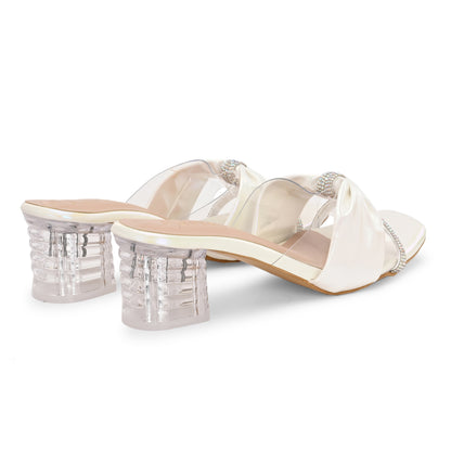 Ravis Bow Design Transparent Heels – Stylish Party Wear Slip-Ons for Women