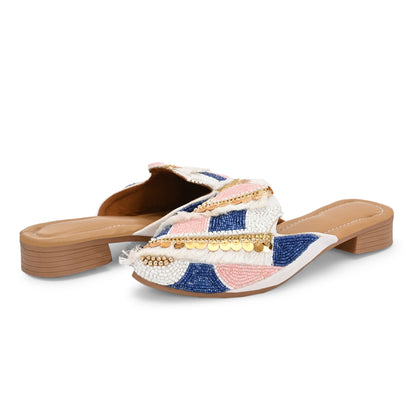 Ravis Ethnic Embroidered Mule Jutti – Festive Back Open Flats for Women