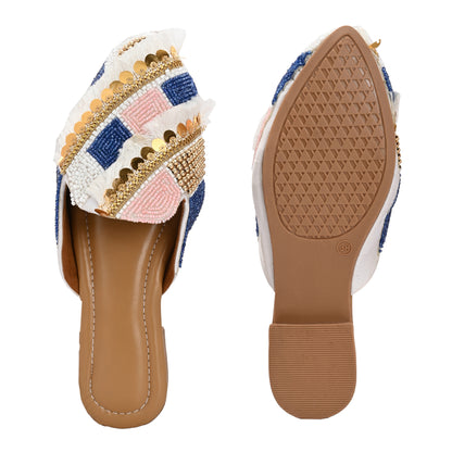 Ravis Ethnic Embroidered Mule Jutti – Festive Back Open Flats for Women
