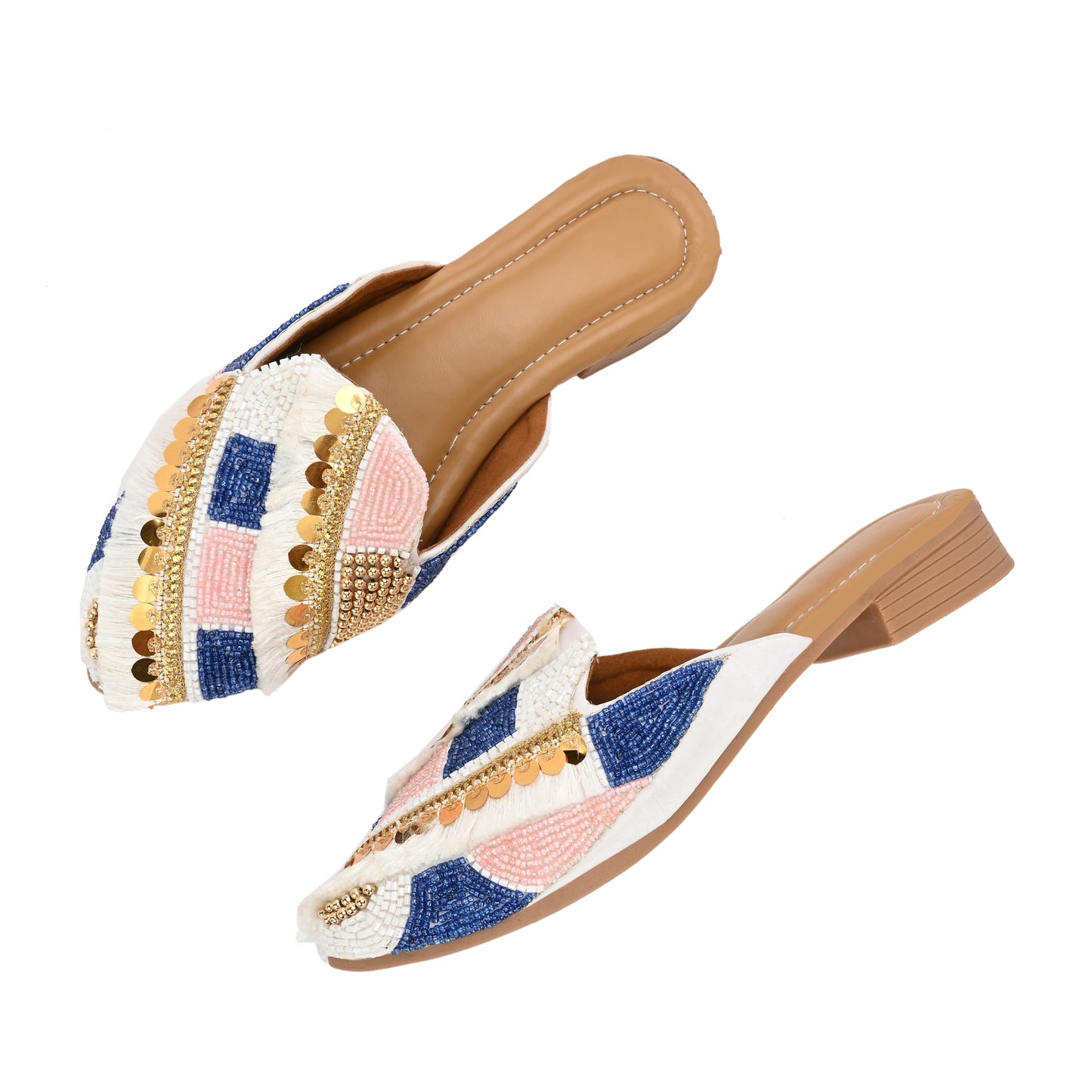 Ravis Ethnic Embroidered Mule Jutti – Festive Back Open Flats for Women